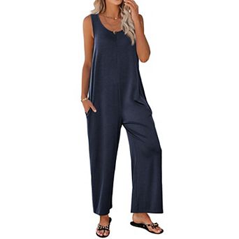 Ekouaer Sleeveless Jumpsuits for Women Casual Summer Scoop Neck Tank Rompers Wide Leg Pants Overall