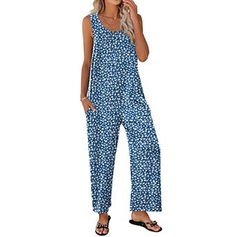 Ekouaer Sleeveless Jumpsuits for Women Casual Summer Scoop Neck Tank Rompers Wide Leg Pants Overall