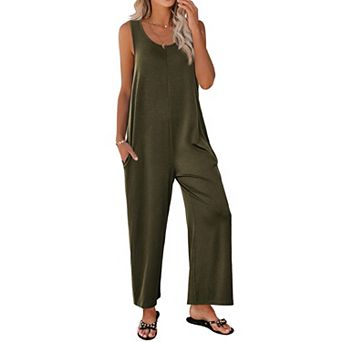 Ekouaer Sleeveless Jumpsuits for Women Casual Summer Scoop Neck Tank Rompers Wide Leg Pants Overall