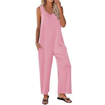 Ekouaer Sleeveless Jumpsuits for Women Casual Summer Scoop Neck Tank Rompers Wide Leg Pants Overall