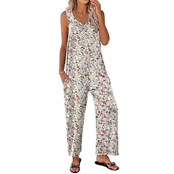 Ekouaer Sleeveless Jumpsuits for Women Casual Summer Scoop Neck Tank Rompers Wide Leg Pants Overall