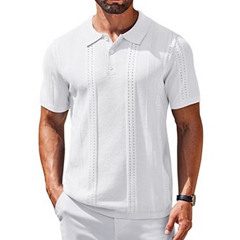 COOFANDY Shirts for Men Short Sleeve Textured Knitted Polo T Shirt Lightweight Cuban Shirts