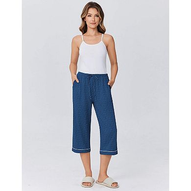 Ekouaer Womens Pajamas Pants Capri Pj Bottoms with Pockets Comfy Drawstring Printed Lounge Soft