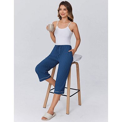 Ekouaer Womens Pajamas Pants Capri Pj Bottoms with Pockets Comfy Drawstring Printed Lounge Soft