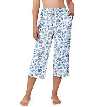 Ekouaer Womens Pajamas Pants Capri Pj Bottoms with Pockets Comfy Drawstring Printed Lounge Soft