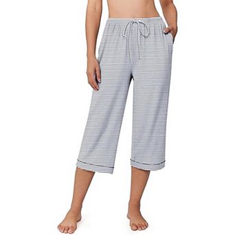 Ekouaer Womens Pajamas Pants Capri Pj Bottoms with Pockets Comfy Drawstring Printed Lounge Soft