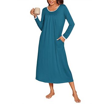 Ekouaer Women Long Nightgown Pajama Dress Soft Nightdress Long Sleeve Nightshirt Lounge Dress