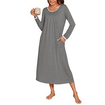 Ekouaer Women Long Nightgown Pajama Dress Soft Nightdress Long Sleeve Nightshirt Lounge Dress