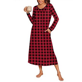 Ekouaer Women Long Nightgown Pajama Dress Soft Nightdress Long Sleeve Nightshirt Lounge Dress