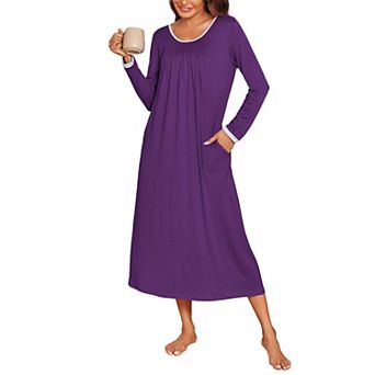 Ekouaer Women Long Nightgown Pajama Dress Soft Nightdress Long Sleeve Nightshirt Lounge Dress