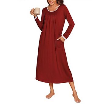 Ekouaer Women Long Nightgown Pajama Dress Soft Nightdress Long Sleeve Nightshirt Lounge Dress