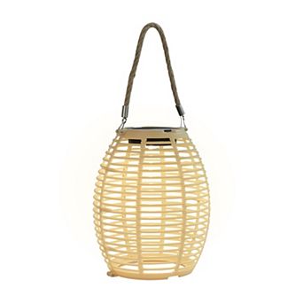 Techko Outdoor Solar Rattan-Style Round LED Lantern with Handle