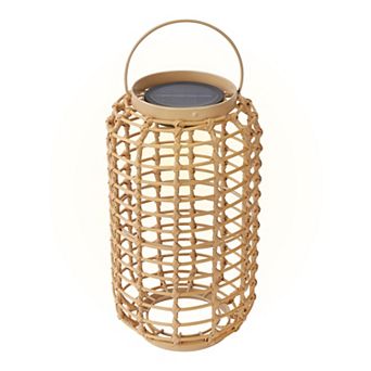 Techko Outdoor Solar Rattan-Style Cylindrical LED Lantern with Handle