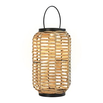 Techko Outdoor Solar Rattan-Style Portable LED Lantern with Handle