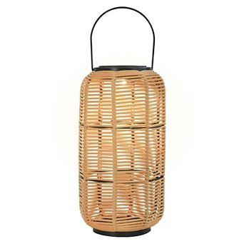 Techko Outdoor Solar Rattan-Style Medium LED Lantern with Handle