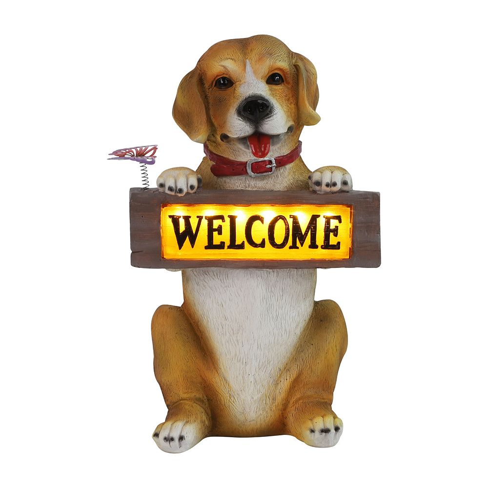 Techko Barkley Dog Solar Statue with LED Light Welcome Sign