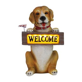Techko Barkley Dog Solar Statue with LED Light Welcome Sign