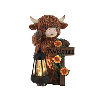 Techko Sunny Moo Solar Cow Statue with LED Light
