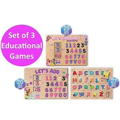 Disney Princess 3-Piece Educational Games Wooden Puzzle Set