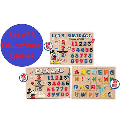 Disney's Mickey Mouse 3-Piece Educational Wooden Puzzle Set