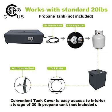 42" Propane Fire Pit Table with LED Light - 50,000 BTU with Wind Guard(Black/RGB Light)