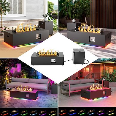 42" Propane Fire Pit Table with LED Light - 50,000 BTU with Wind Guard(Black/RGB Light)