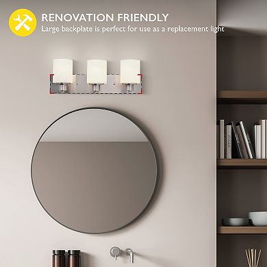 Design House Dane 3-Light Vanity Light, Polished Chrome Finish, Frosted Glass Shades, Dimmable, Bathroom Wall Fixture – Design House, 587477