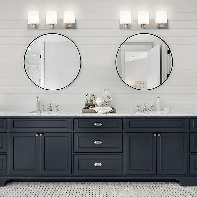 Design House Dane 3-Light Vanity Light, Polished Chrome Finish, Frosted Glass Shades, Dimmable, Bathroom Wall Fixture – Design House, 587477