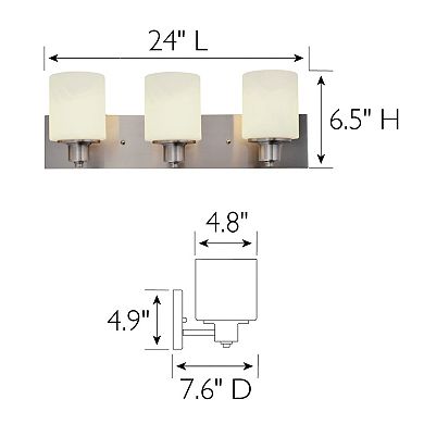 Design House Dane 3-Light Vanity Light, Polished Chrome Finish, Frosted Glass Shades, Dimmable, Bathroom Wall Fixture – Design House, 587477