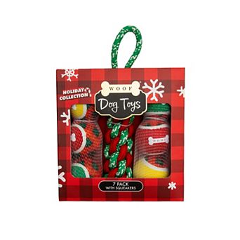 WOOF® 7 pc Squeaker Tennis Balls & Rope Dog Toy Gift Set