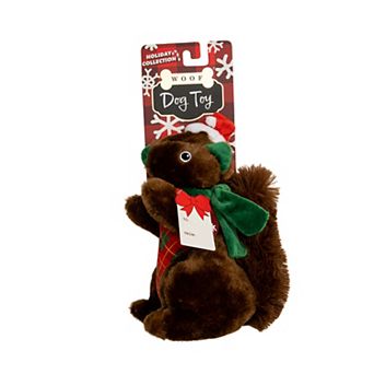 WOOF® Flannel Santa Hat Squirrel Plush Dog Toy