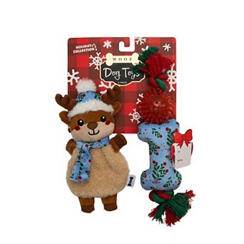 WOOF® 2 pc Reindeer & Bone Ball Rope Plush Dog Toy Set
