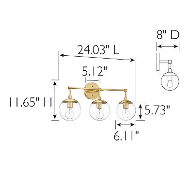 Design House 3-Light Dimmable Clear Seedy Glass Globe Shades Bathroom Vanity Light
