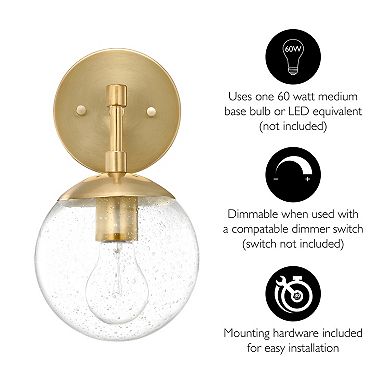 Design House Modern Dimmable Clear Seedy Glass Globe Shade Wall Sconce
