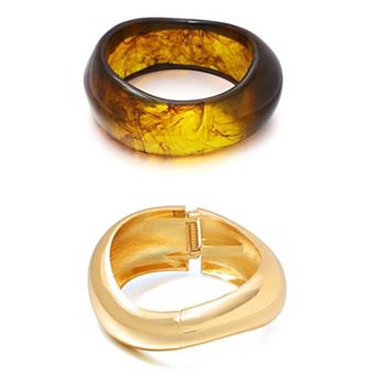 Adornia 14k Gold Flash Plated & Resin 2 pc Bangle Bracelet Set