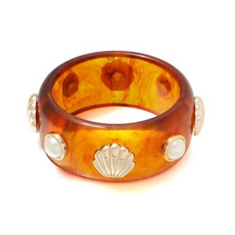 Adornia Shell & Simulated Pearl Studded Tortoise Cuff Bracelet