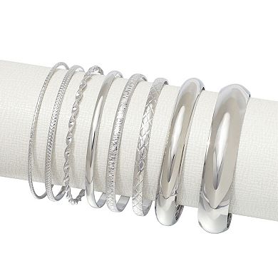 Adornia Silver Tone 8-Piece Bangle Bracelet Set