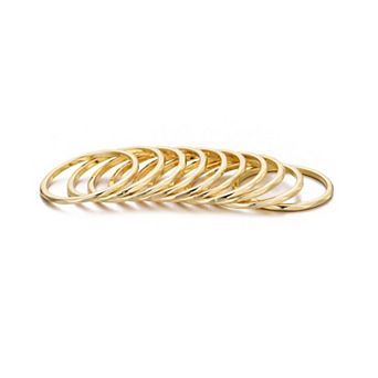 Adornia 14k Gold Flash Plated 10 pc Hammered Band Ring Set