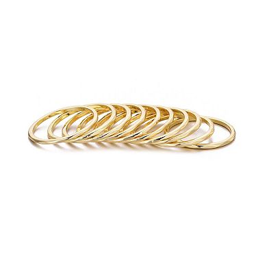 Adornia 14k Gold Flash Plated 10-Piece Hammered Band Ring Set