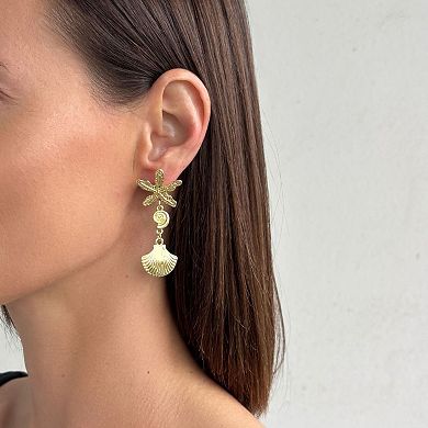 Adornia 14k Gold Flash Plated Starfish & Shell Mismatched Drop Earrings
