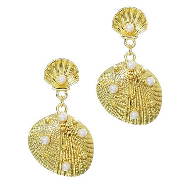 Adornia 14k Gold Flash Plated Simulated Pearl Studded Shell Drop Earrings