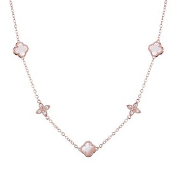 Adornia 14k Rose Gold Flash Plated Mother-of-Pearl & Cubic Zirconia Clover Station Necklace