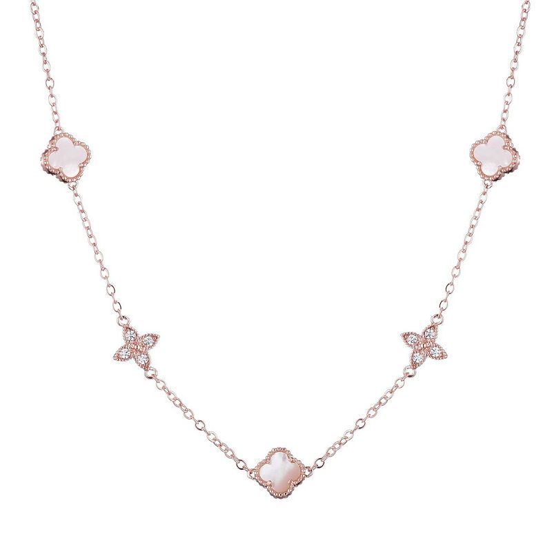 Adornia 14k Rose Gold Flash Plated Mother-of-Pearl & Cubic Zirconia Clover Station Necklace, Women's,