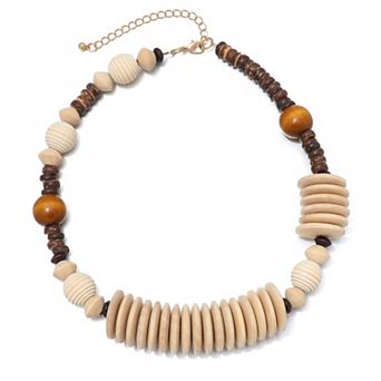 Adornia Gold Tone Adjustable Mixed Wood Disc Necklace