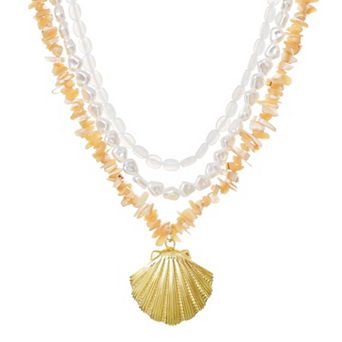 Adornia 14k Gold Flash Plated Multi-Strand Shell Pendant Necklace