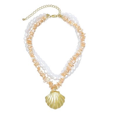 Adornia 14k Gold Flash Plated Multi-Strand Shell Pendant Necklace