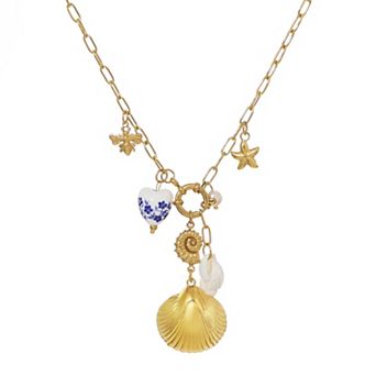 Adornia Tarnish Resistant 18k Gold Flash Plated Shell & Charm Y-Necklace