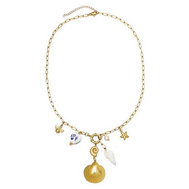 Adornia Tarnish Resistant 18k Gold Flash Plated Shell & Charm Y-Necklace