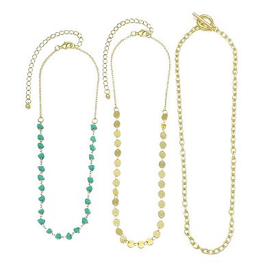 Adornia 14k Gold Flash Plated Toggle & Stone 3-Piece Necklace Set