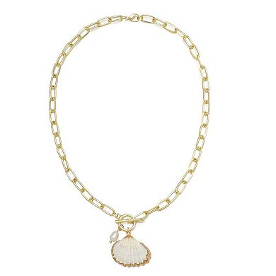Adornia 14k Gold Flash Plated Freshwater Cultured Pearl Shell Toggle Necklace